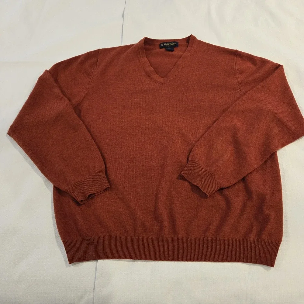 Brooks Brothers Men's Stretch‎ Merino Wool Blend Orange Brown Pullover Sweater L